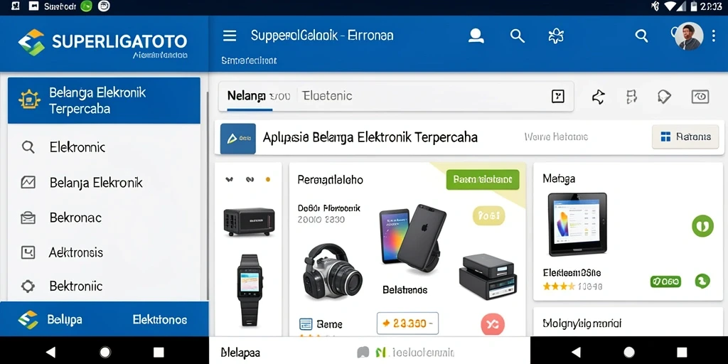 Antarmuka aplikasi SUPERLIGATOTO menampilkan berbagai produk elektronik.