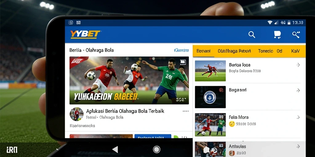 Antarmuka aplikasi YYBET dengan berita dan statistik olahraga bola.